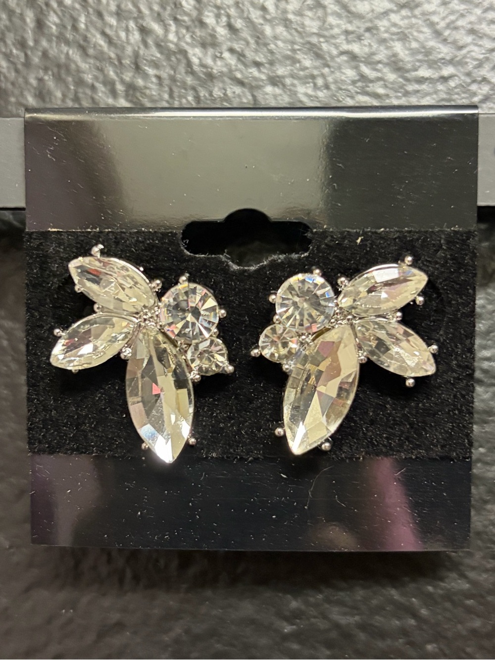 Crystal Cluster Statement Earrings - Clear Silver